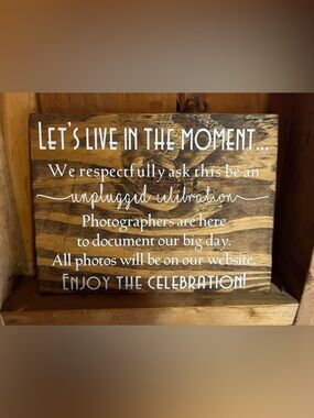 Rustic Wooden 'Live in the Moment' Sign - White Lettering